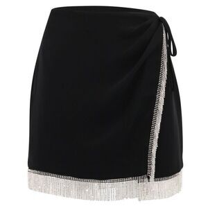 NWT's $365 Cinq A Sept Rhinestone Fringe Bronte Skirt Black size 6